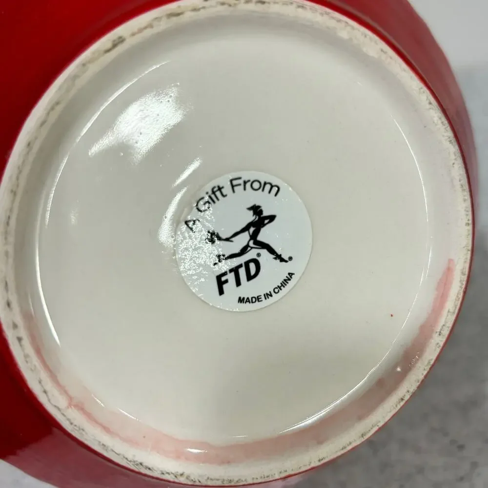 FTD ceramic vase flower pot planter red & white basket weave retro 1970s style